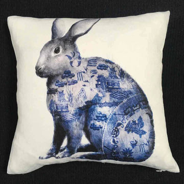 Cushion: Anita Mertzlin - Blue Willow Rabbit