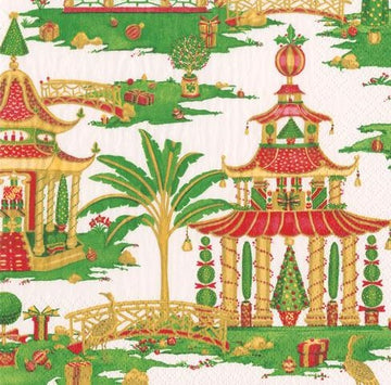 Paper Napkins (Lunch): Christmas - Christmas Pagodas White C G D