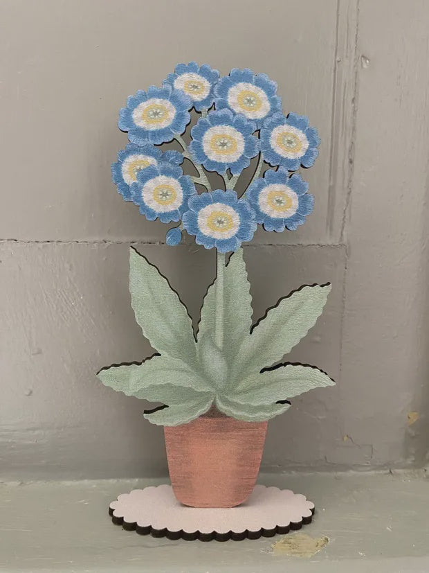 Wooden Mantle Ornament: Blue Auricula