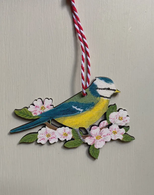 Wooden Decoration: Blue Tit in Apple Blossom