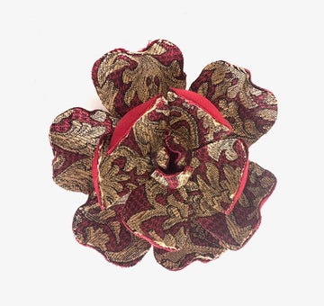 Jacquard Flower Brooch: Red and Gold Acathus