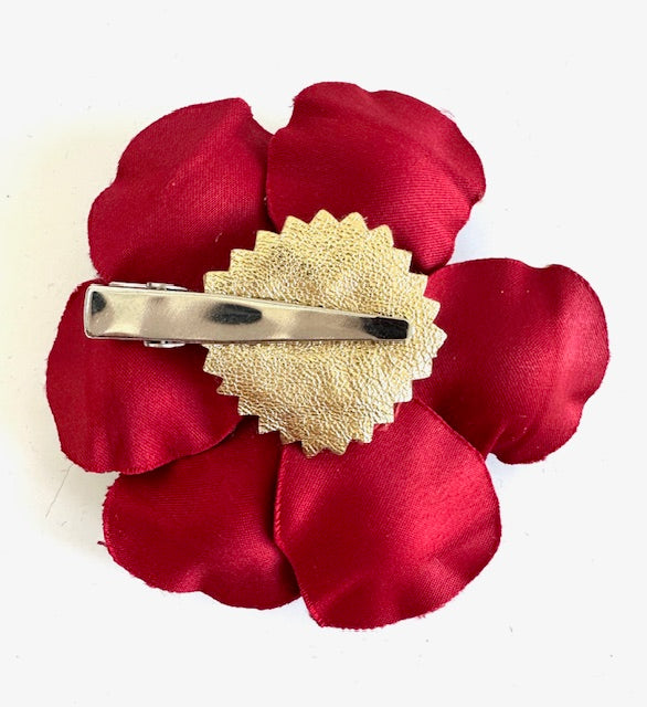 Silk Flower Brooch: Bronze and Red Silk/ Velvet