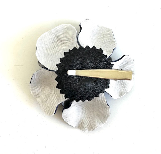 Velvet Flower Brooch: Navy With White