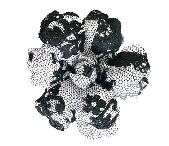 Silk Flower Brooch: Black and White Lace