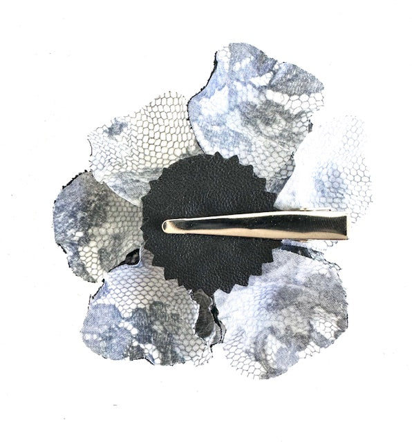 Silk Flower Brooch: Black and White Lace
