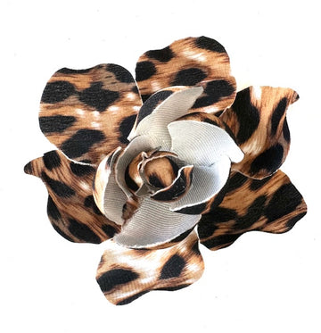 Silk Flower Brooch: Leopard with  White