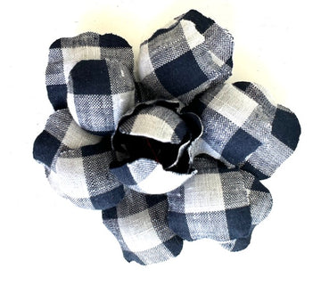Cotton Flower Brooch: Navy and White Gingham