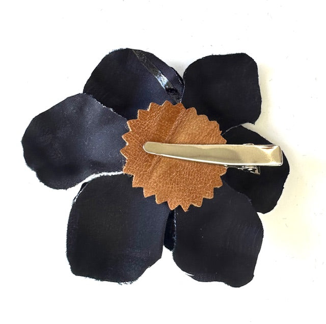 Cotton Flower Brooch: Navy and White Gingham