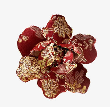 Jacquard Flower Brooch: Red with Gold