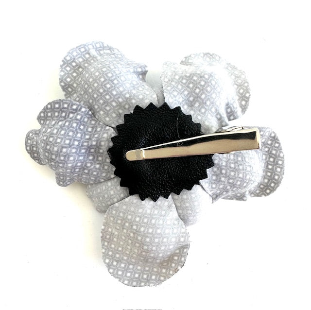 Silk Flower Brooch: Black and White Diamonds