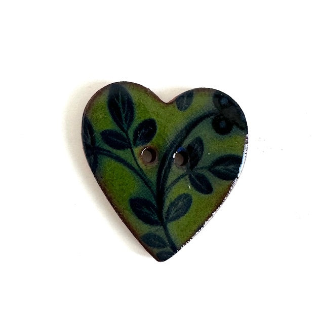 Ceramic Buttons: Green Heart with Blue