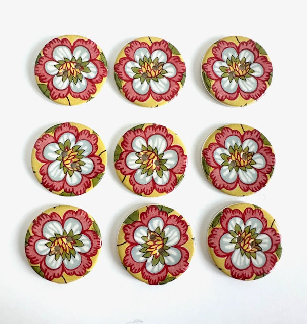 Ceramic Buttons: Pink and Blue Flower