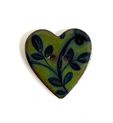 Ceramic Buttons: Green Heart with Blue