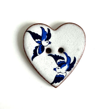 Ceramic Button: After Willow - Birds - heart