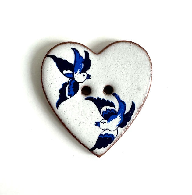 Ceramic Button: After Willow - Birds - heart