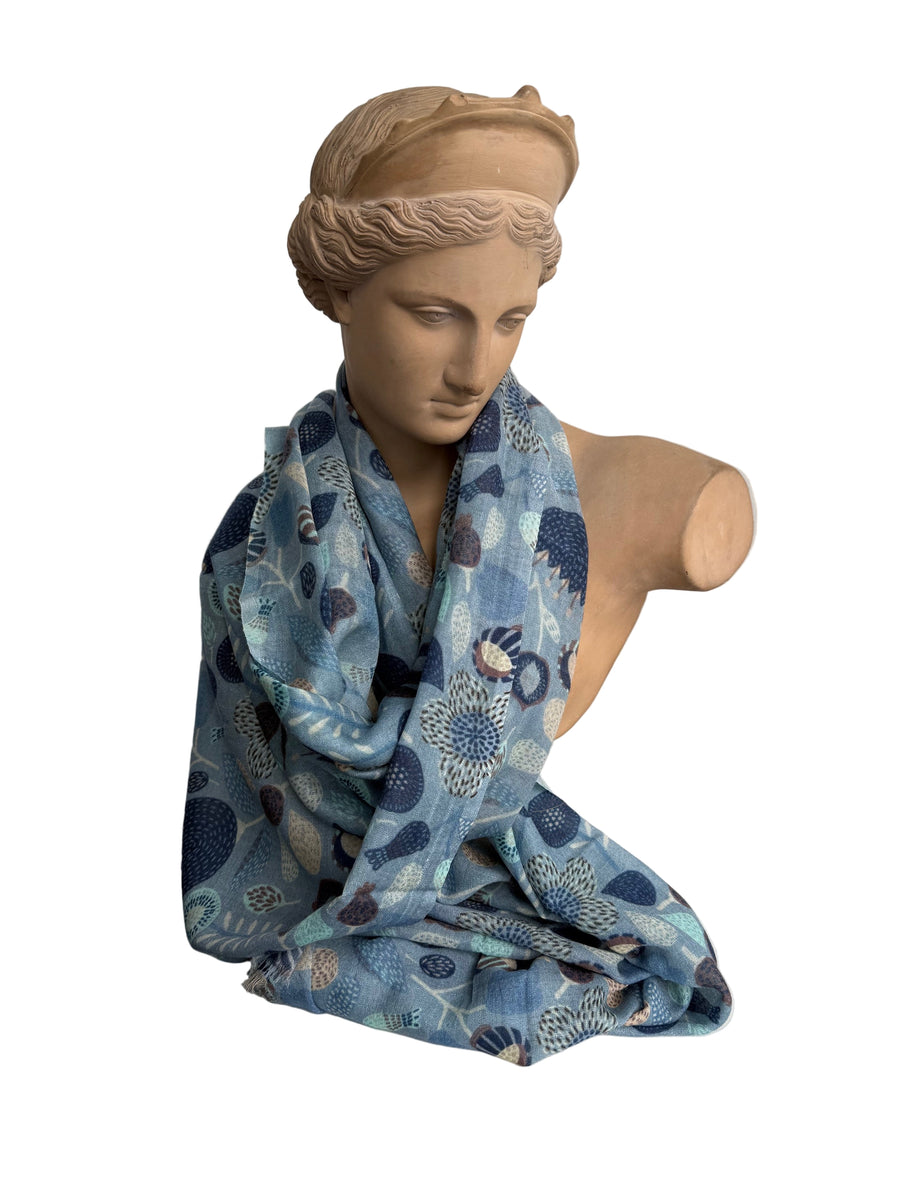Scarf (Wool and Silk): Japanese Floral Print
