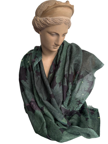 Scarf (Wool and Silk): Floral Greens