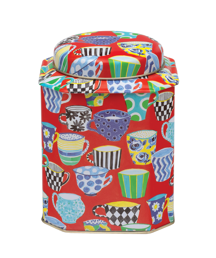 Tin (Sarah Campbell): Red Tea Cups Tea Caddy