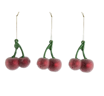 Glass Decoration: Sugar Cherry Set of 3