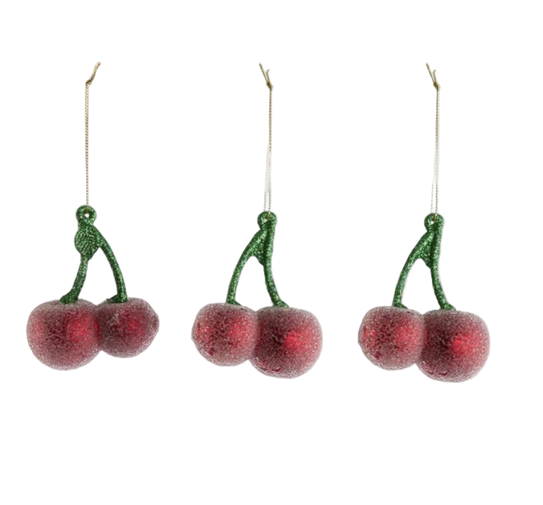 Glass Decoration: Sugar Cherry Set of 3