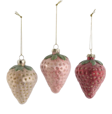 Glass Decoration: Ombre Strawberries Set of 3