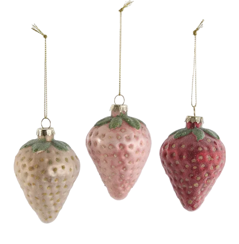 Glass Decoration: Ombre Strawberries Set of 3