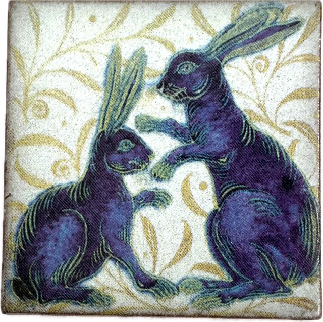 Ceramic Brooch: William de Morgan Two Hares