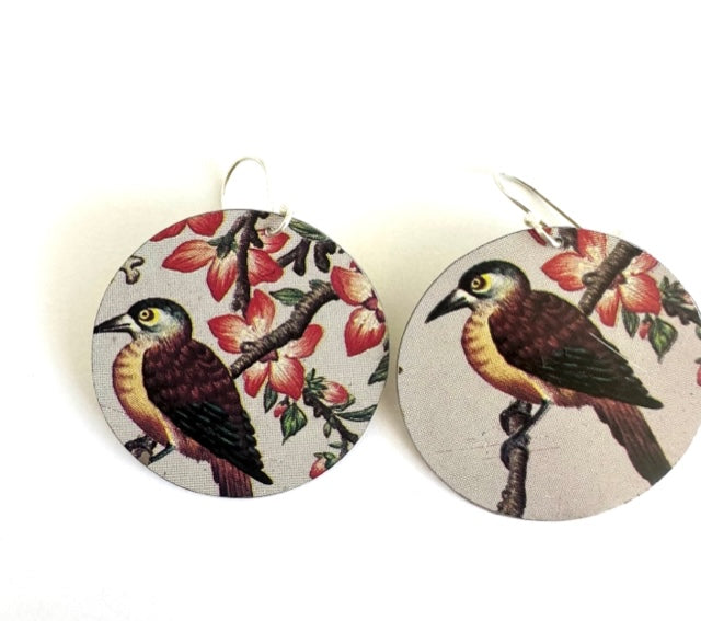 Tin Earrings Bird & Blossom