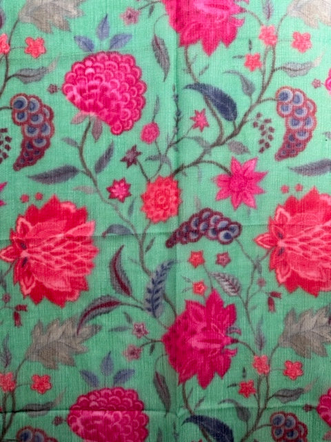 Scarf (Wool and Silk): Chrysanthemums on Jade