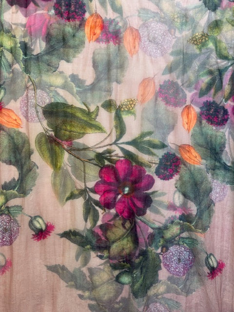 Scarf (Wool and Silk): Pink Garden