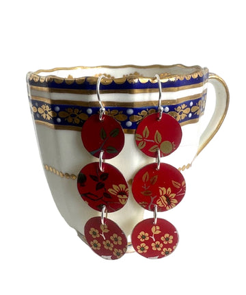 Tin Earrings Red Blossom Triple