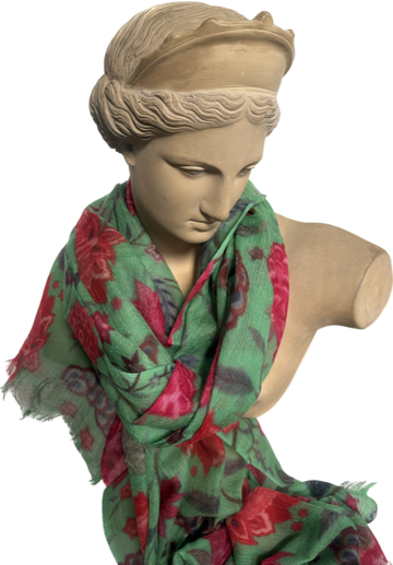 Scarf (Wool and Silk): Chrysanthemums on Jade