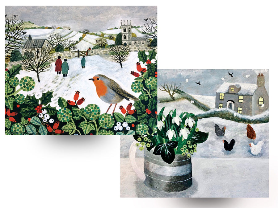 Card Set (Pack): Robin & Hens In Snow (Pack of 6)