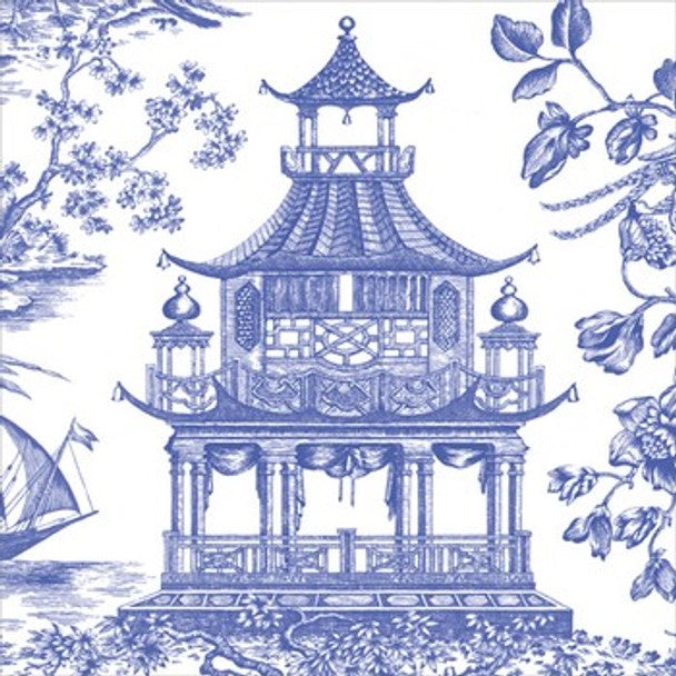 Paper Napkins (Lunch): Chinoiserie Toile Pagoda Blue