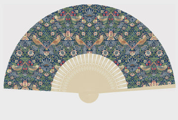 Bamboo Fan: Strawberry Thief Blue