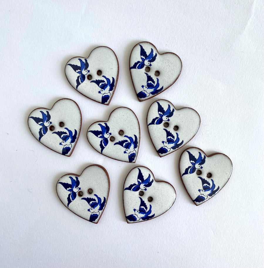 Ceramic Button: After Willow - Birds - heart