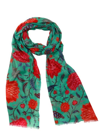 Scarf (Wool and Silk): Chrysanthemums on Jade