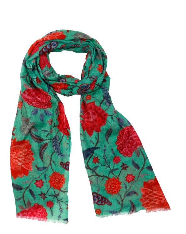 Scarf (Wool and Silk): Chrysanthemums on Jade