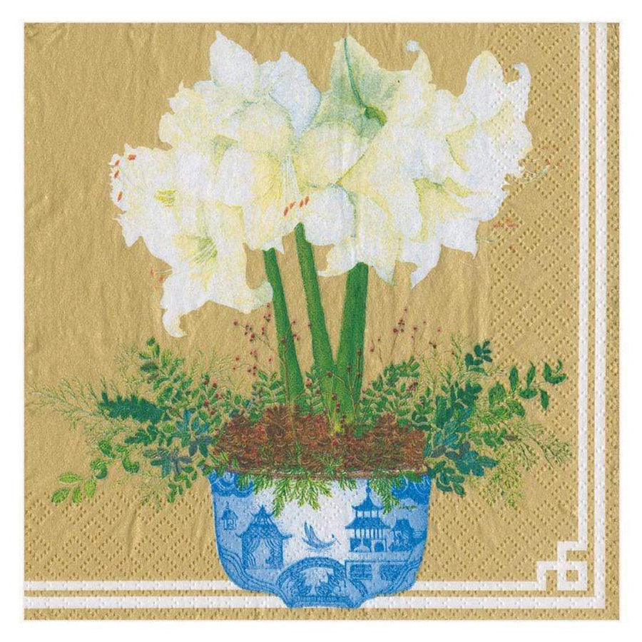 Paper Napkins (Lunch): Potted Amaryllis Gold
