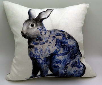 Cushion: Anita Mertzlin - Blue Willow Rabbit
