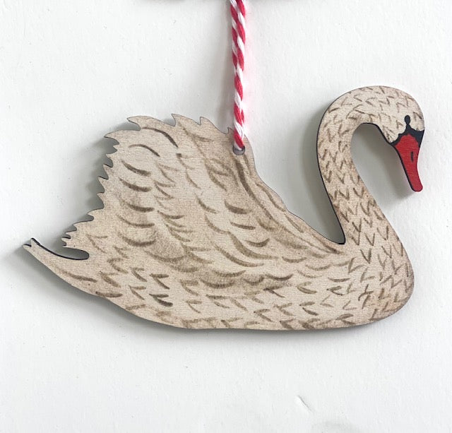 Wooden Decoration: White Swan