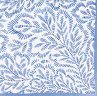 Paper Napkins (Lunch): Block Print Leaves Blue