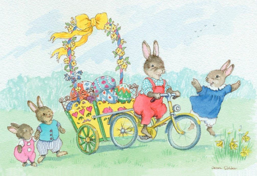 Card (Porch Fairies): Rabbit Tricycle Easter