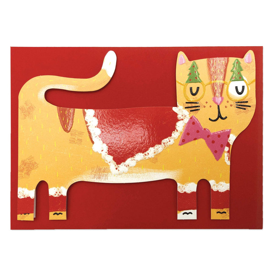 Card (Christmas): Ginger Tom Cat with cape & glasses