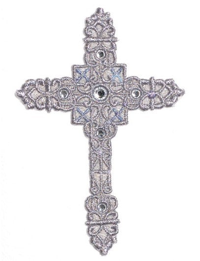 Card (Embroidered): Silver Jewelled Cross